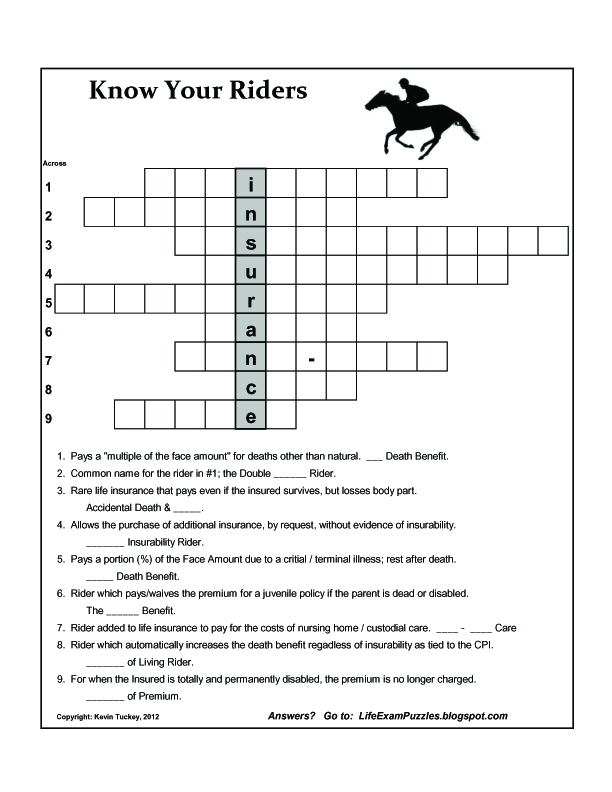 Life Exam Puzzles Life Insurance Riders